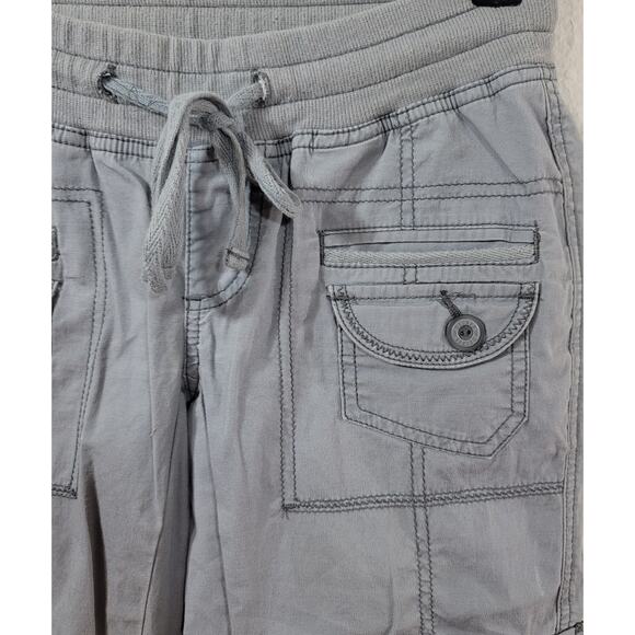 Decree Gray Drawstring Waist Capri Pants 0 Roll Tab Tie Legs Pockets Lightweight - Picture 7 of 7